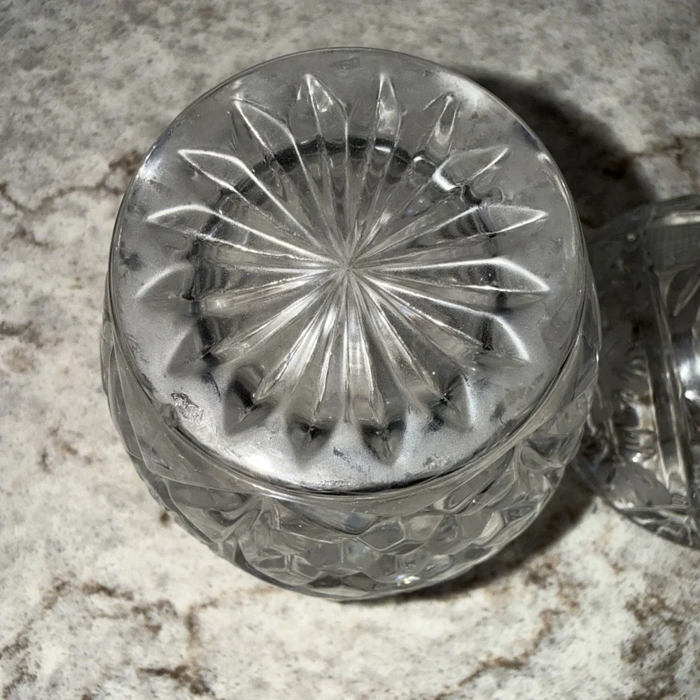 Vintage Clear Cut Glass Covered Sugar Bowl Candy Dish W lid 7 In Floral Etched
